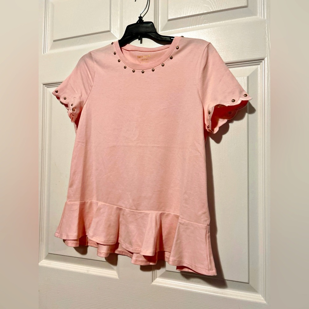 Kate spade Mondetta pink studded fit and flare shirt size Medium Barbie core